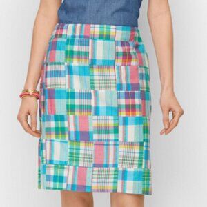 TALBOTS Madras Patchwork Plaid A Line Pink Blue Skirt 12P
